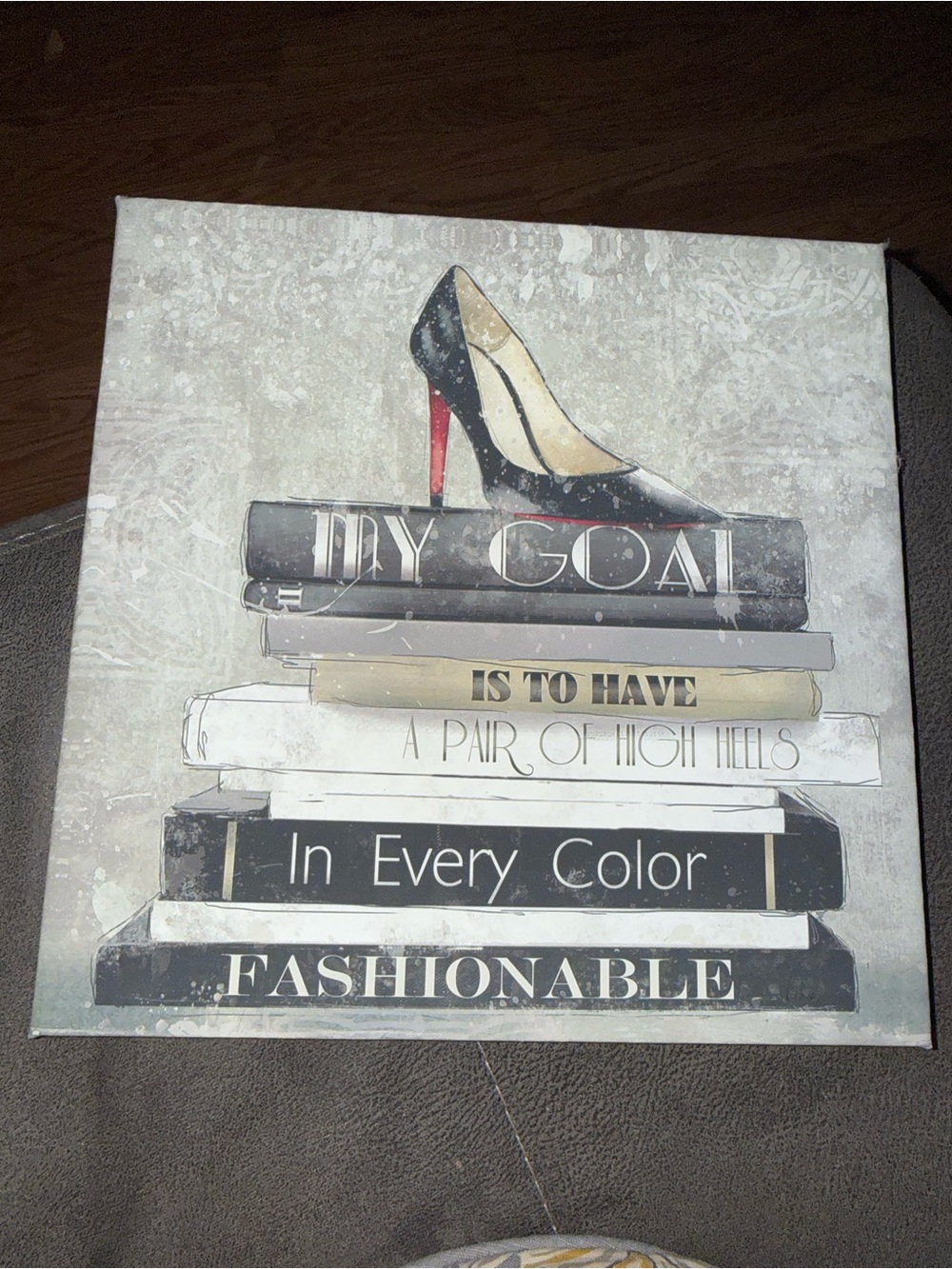 Stacked Fashion Books Wall Art with High Heel Accent